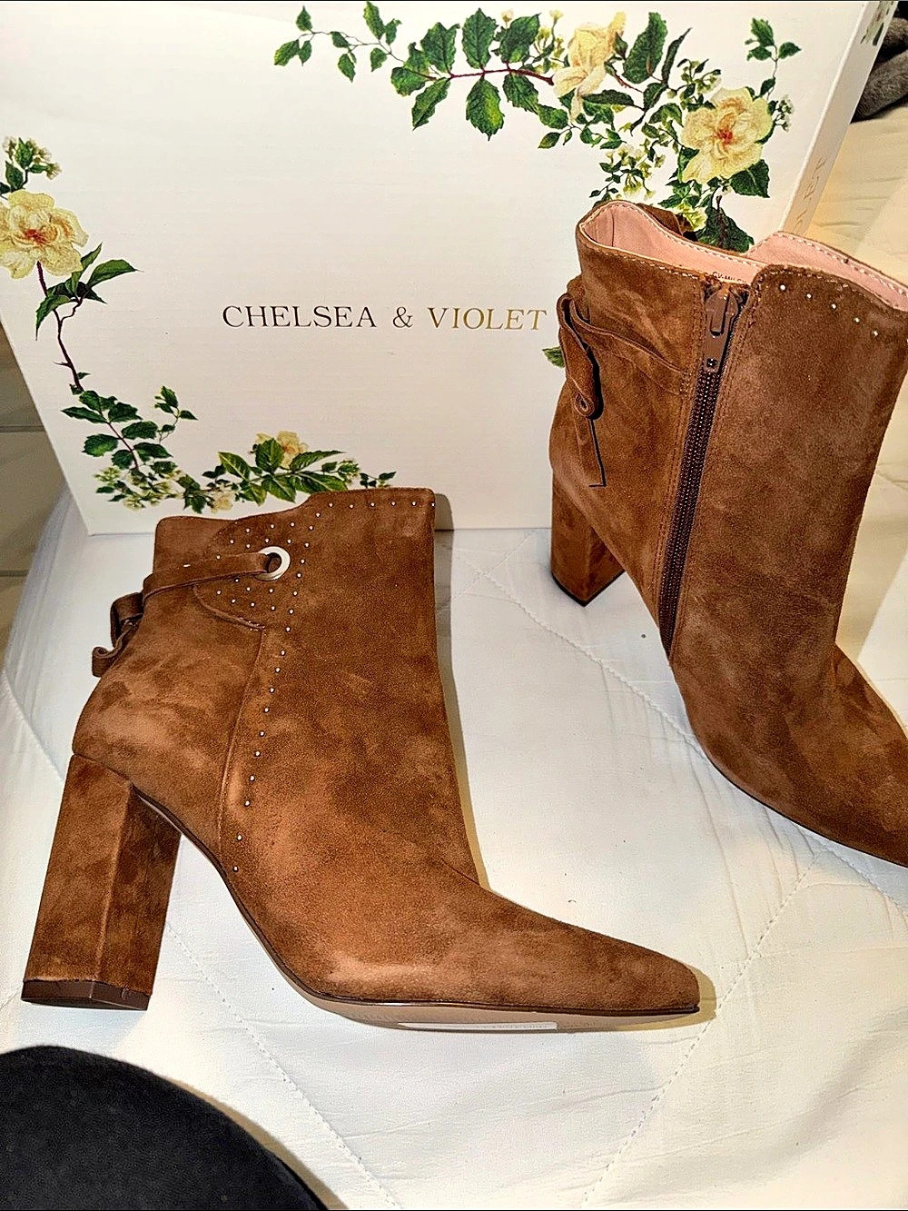 Chelsea & Violet Miley Ankle Boot Suede-Look Heeled Boots in Brown